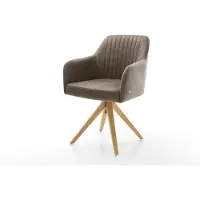 DELIFE Esszimmerstuhl Greg-Flex Mikrofaser Taupe Vintage Holzgestell kantig Natur Taschenfederkern