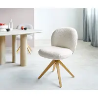 DELIFE Drehstuhl Nube-Flex Bouclé Weiß Holzgestell kantig Natur 360° drehbar Taschenfederkern
