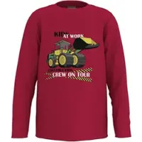Kidsworld Langarmshirt "CONSTRUCTION crew on tour", Jungen, Gr. 104/110, rot, Single Jersey, Obermaterial: 100% Baumwolle, bedruckt, Basic, Rundhals, Shirts Langarmshirt, Cooler Bagger Druck