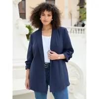 Sheego Longblazer "Longblazer", Damen, Gr. 44, blau (tiefblau), 100% Polyester, Blazer Longblazer