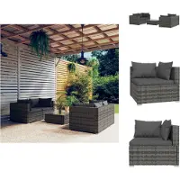 vidaXL 5-tlg. Garten-Lounge-Set mit Kissen Poly Rattan Grau - Gartenmöbel-Sets