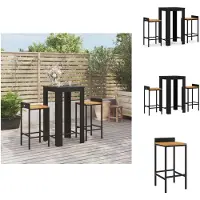 vidaXL 3-tlg. Gartenbar-Set Schwarz Poly Rattan & Massivholz Akazie - Gartenmöbel-Sets