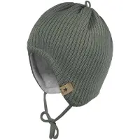 Maximo - Baby's Rippen Fleece Mütze m. Band - Mütze Gr 39 cm grau/oliv