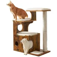 BellaFurn Katzenkratzbaum - Katzenturm - Sisal - 66 x 42 x 88 cm - Vintage Braun-Weiß
