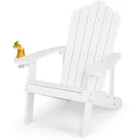 Markenlos Adirondack-Stuhl mit Getränkehalter, wetterfester Gartenstuhl, Gartenstuhl aus Kunststoff, Outdoor-Stuhl, 170 kg (weiß)