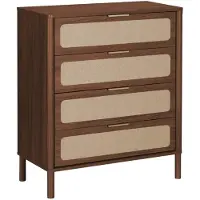 Sweeek - Vintage Kommode mit Holzdekor und Flechtwerk, 4 Schubladen - Nussbaumfarben