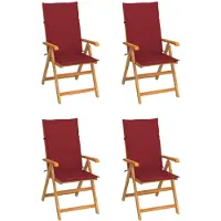 vidaXL Klappstühle, 4er-Set, mit weinroten Kissen, aus massivem Teakholz