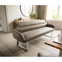 DELIFE Esszimmerbank Taya-Flex 200 cm Mikrofaser Taupe Vintage Kufengestell kantig Edelstahl Taschenfederkern
