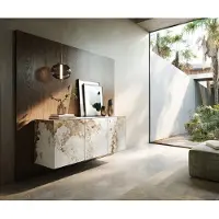 DELIFE Sideboard Cuor 150 cm Keramik Minas Melange Weiß-Beige 3 Türen Schwebend