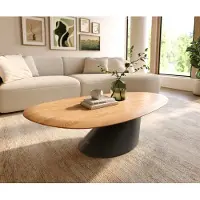 DELIFE Couchtisch Edge Oval 140x75 cm Eiche Natur Runde Kante Conis Metall Schwarz