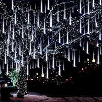 Lapamax Lichterkette LED Meteorschauer Lichter Wasserdicht Außen Weihnachten Beleuchtung für Hochzeit Party Garten Baum Dekoration, 50CM 8Tubes, Weiß