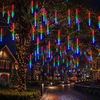 Lapamax Meteorschauer Lichterkette, Fallende Regen Lichter, Weihnachtsbeleuchtung für Garten Baum Weihnachten Halloween Dekoration, Bunt, 30cm 192LED