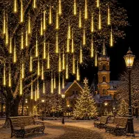 Lapamax Meteorschauer Lichterkette, Fallende Regen Lichter, Weihnachtsbeleuchtung für Garten Baum Weihnachten Halloween Dekoration, Warmweiß, 30cm 192LED
