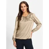 Lady Satinbluse , Damen, Gr. 52, beige, 97% Polyester, 3% Elasthan, unifarben, Rundhals, Blusen Satinbluse