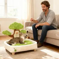 Markenlos Katzenbett mit Töpfchen, Kratzbrett und Plüsch zum Aufhängen für Katzen im Innenbereich, waschbar, für Haus, Winter, Wohnzimmer und Schlafzimmer