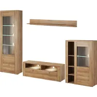 Otto Home Wohnwand "Larona, Anbauwand, Set 4 Teilig", braun (eichefarben riviera), B:305cm, Kastenmöbel-Sets, Wohnwand, bestehend aus 1 TV-Board, 1 Highboard, 1 Vitrine, 1 Wandregal