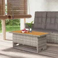 Markenlos Gartentisch für den Außenbereich, Balkontisch und Terrassentisch, wetterfest, grau, 100x50x43/63 cm, aus Akazienholz und Poly-Rattan