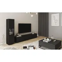 MINIO go for it , Wohnwand BRELA I, TV Board mit Vitrine, Modern, 210 cm, Schwarz