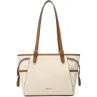 MISS LULU Shopper Damen Groß Kunstleder Beige & Braun 30x27x13 cm mit verstellbarem Schultergurt
