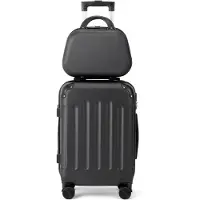 Alightup 2tlg. ABS Hartschalen Kofferset 12/20 Zoll, Trolley mit 4 Rollen und Tragegriff, Eckschutz, Teleskopgriff, Schwarz