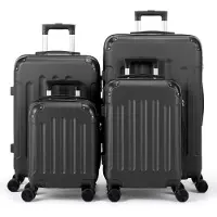Alightup 4tlg. ABS Hartschalen Kofferset 16/20/24/28 Zoll, Trolley mit 4 Rollen und Tragegriff, Eckschutz, Teleskopgriff, Schwarz
