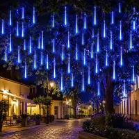 Lapamax Meteorschauer Regen Lichterkette 8 Röhren Schneefall Lichter Weihnachtsbeleuchtung Deko für Weihnachten Halloween Hochzeit, Blau, 50CM 288LEDs