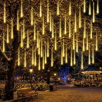 Lapamax Meteorschauer Regen Lichterkette 8 Röhren Schneefall Lichter Weihnachtsbeleuchtung Deko für Weihnachten Halloween Hochzeit, Warmweiß, 30CM 192LEDs