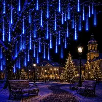 Lapamax Meteorschauer Lichterkette, Fallende Regen Lichter, Weihnachtsbeleuchtung für Garten Baum Weihnachten Halloween Dekoration, Blau, 50cm 288LED