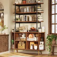 STILVORA Sideboard mit Rolltüren und Aufsatzregal,Küchenschrank mit 4-stufigem offenem Regal und Riffelverkleidung,Stauraumschrank mit goldenen Metallbeinen