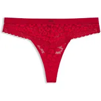 HUGO String UNDERWEAR "SAVANA", Damen, Gr. XL, bright rot 620, Obermaterial: 90% Polyamid, 10% Elasthan, körpernah, Unterhosen String, aus Spitze mit Leopardenmuster und Logo am Bund