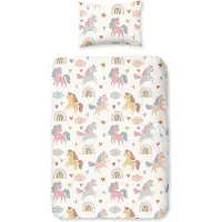 Markenlos Kinderbettwäsche 100 x 135 cm, Mädchen, Motiv: Hirsch, Reh, Waldtiere, Tierprint, Wendebare Kinderbettwäsche-Set, Rosa, Zartrosa, Baby