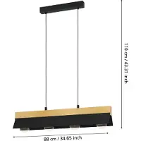 Eglo Hängelampe Tarrafo schwarz, holz natur, 4-flammig