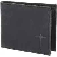 OXMOX Leder Geldbörse Leather RFID Protect Querscheinbörse Freedom Cross Embossed Vintage Black schwarz