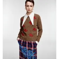 Essentiel Antwerp für Damen. KORINE Bestickter Pullover Korine braun (S), Beige, Lässig, Wolle