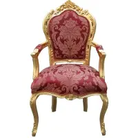 Casa Padrino Barock Esszimmer Stuhl Bordeaux Muster / Gold mit Armlehnen - Limited Edition