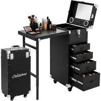 Calissimo Kosmetikkoffer Make-up-Tisch Manikürtisch klappbar tragbar mobil Station für Nageldesignerin Kosmetikerin für Salon und mobilen Einsatz