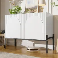 Merax Sideboard mit 2 Türen, Kommode mit Metallbeinen, Buffet Schrank mit Bogendesign, Aufbewahrungsschrank für Wohnzimmer Esszimmer Flur, Weiß