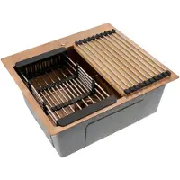 REA Edelstahlspüle Leo 50 + 3 Graue Accessoires Brush Copper