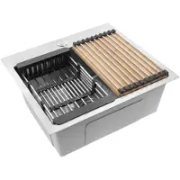 REA Edelstahlspüle Leo 50 + 3 Beige Accessoires Brush Nickel