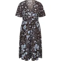 KAFFE CURVE Midikleid "Damen Kleid KCnadine", Damen, Gr. 46, N-Gr, braun (coffee bean, blau fog flower), Obermaterial: 83% Viskose CV. 17% Polyamid PA., Kleider Midikleid