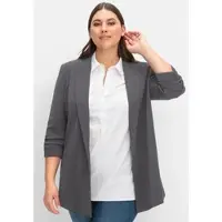 Sheego Blusenblazer "Longblazer Longblazer mit Schalkragen", Damen, Gr. 44, grau (anthrazit), Modisch, Blazer Blusenblazer, mit Schalkragen und gerafftem 3/4-Arm