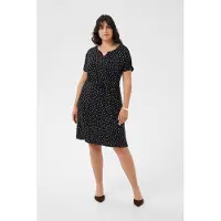 KAFFE CURVE Midikleid "Damen Kleid KCmella", Damen, Gr. XL, N-Gr, schwarz (schwarz deep, chalk dot), Obermaterial: 95% Viskose CV. 5% Elasthan EL., Kleider Midikleid