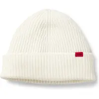 HUGO Beanie "Xola", Herren, natural 102, Strick, Wolle, unifarben, Mützen Beanie, mit Labelaufnäher, unisex
