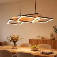 ZMH Pendelleuchte Esstisch Hängelampe Holz Esszimmerlampe Dimmbar LED Hängend Lampe Schwarz 31W mit Fernbedienung Höhenverstellbar für Esszimmer Küche