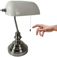 Dapo Leuchten Tischleuchte Bankerslamp mit Zugschalter Nickel-Weiß