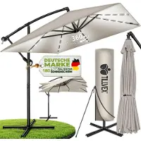 Tillvex Alu Sonnenschirm Rechteckig Ø 330 cm mit LED Solar Navy-Blau + Abdeckung mit Kurbel | Ampelschirm mit Ständer | Gartenschirm UV-Schutz, wasserdicht, 360° drehbar | Kurbelschirm Marktschirm