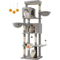 BellaFurn Kratzbaum für Katzen – Kletterturm – 190,7 cm – 2 Löcher – 59 x 48 x 190,7 cm – Grau