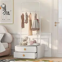 OKWISH Garderobenständer mit großen Kleiderhaken und 2 Schubladen,Kinder-Garderobe praktischer Kleiderschrank,Weiß
