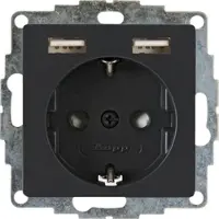 Kopp 296215003 HK07 - Unterputz-Schutzkontakt-Steckdose mit 2 USB-Ladebuchsen, Farbe: anthrazit