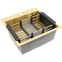 REA Edelstahlspüle Leo 40 + 3 Beige Accessoires Brush Gold